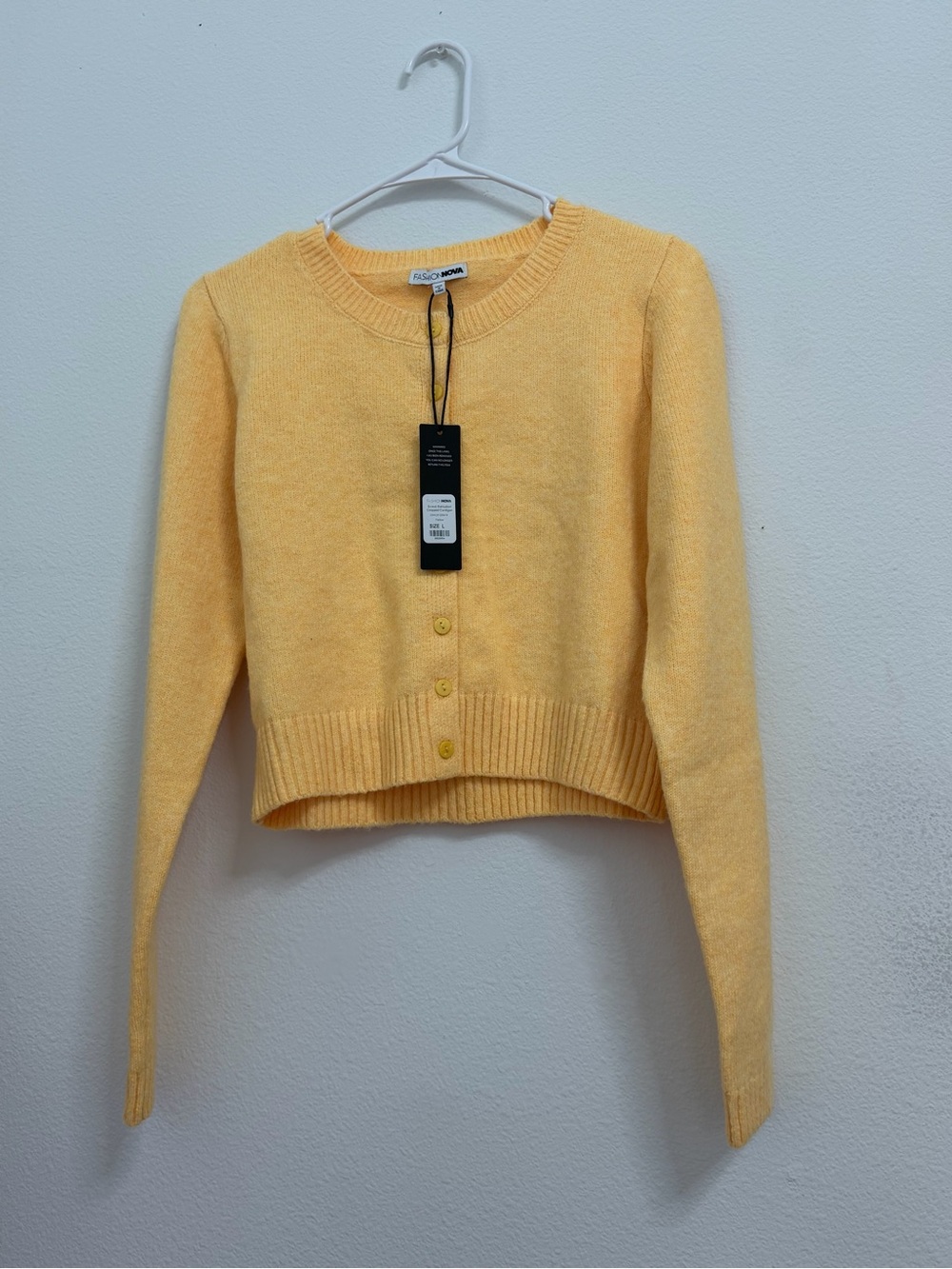 Fashion Nova Yellow Cropped Crewneck Cardigan Sweater